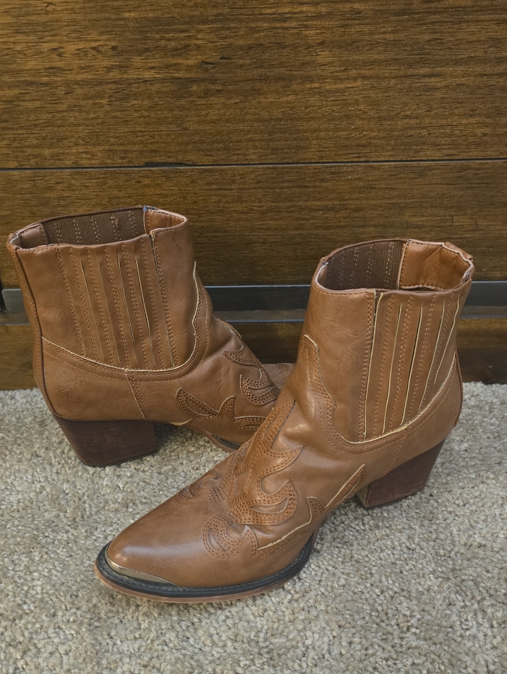 Women's Brown Leather Western Ankle Boots -  Sz 6 - Picture 4 of 6